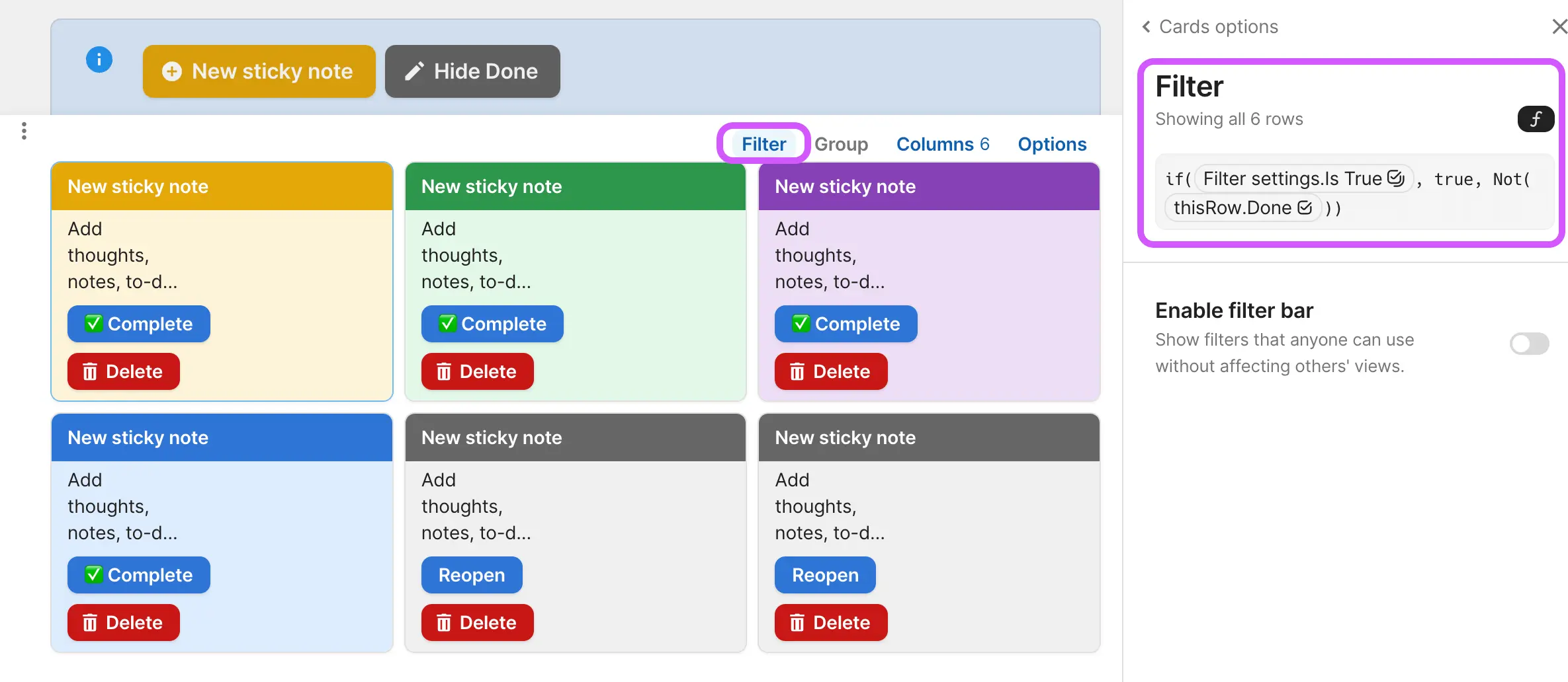 Adding filters to target table